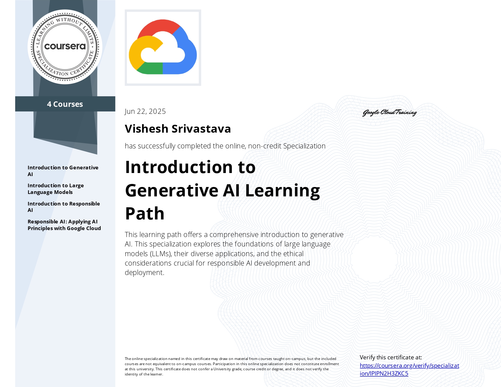 Introduction to Generative AI Learning Path Specialization